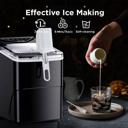 Silonn Ice Maker Countertop, 9 Cubes Ready in 6 Mins, 26lbs in 24Hrs, Self-Cleaning Ice Machine with Ice Scoop and Basket, 2 Sizes of Bullet Ice for Home Kitchen Office Bar Party