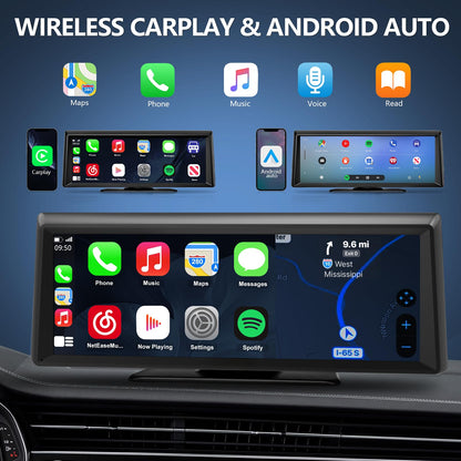 Apenet Wireless CarPlay Screen with 2K Dash Cam, 8.1" Portable Touchscreen Car Stereo with CarPlay & Android Auto, 1080P Backup Camera, Voice Control, Bluetooth, Mirror Link, GPS Navigation