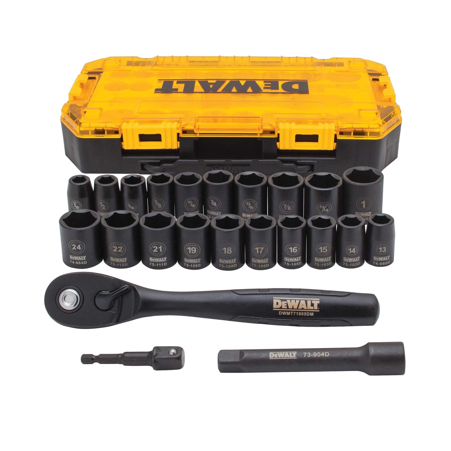 DEWALT Impact Socket Set with Ratchet, Metric/SAE, 1/2" Drive, 23-Piece Set with Case (DWMT74739)﻿ ﻿