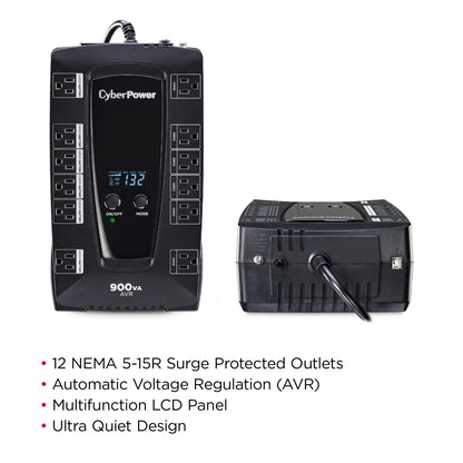 CyberPower AVRG900LCD Intelligent LCD UPS System, 900VA/480W, 12 Outlets, AVR, Compact