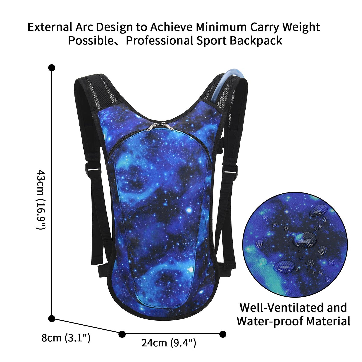 Roptat Hydration Backpack Pack with 2L Hydration Bladder - Lightweight Water Backpack Keeps Water Cool up to 4 Hours Pouch for Women Men Running Riding Biking (Black) (Galaxy 1)