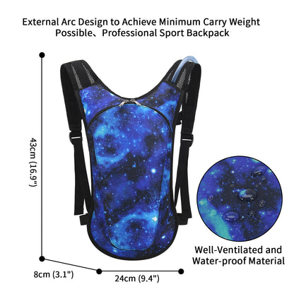 Roptat Hydration Backpack Pack with 2L Hydration Bladder - Lightweight Water Backpack Keeps Water Cool up to 4 Hours Pouch for Women Men Running Riding Biking (Black) (Galaxy 1)