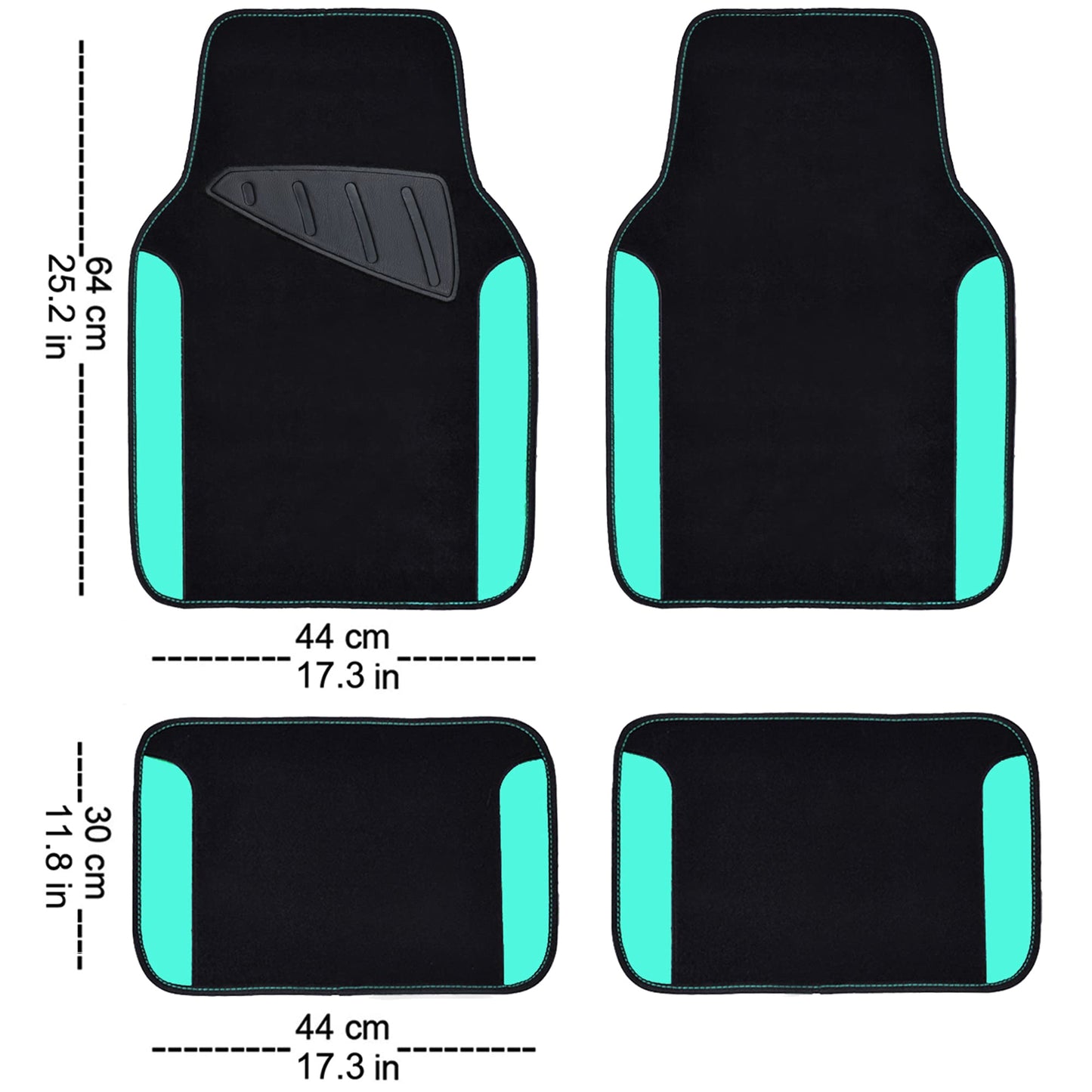 CAR PASS Waterproof Universal Fit Car Floor Mats, Teal Car Mats Fit for SUV,Vans,sedans, Trucks,Set of 4pcs Car Carpet for Women(Black with Mint)