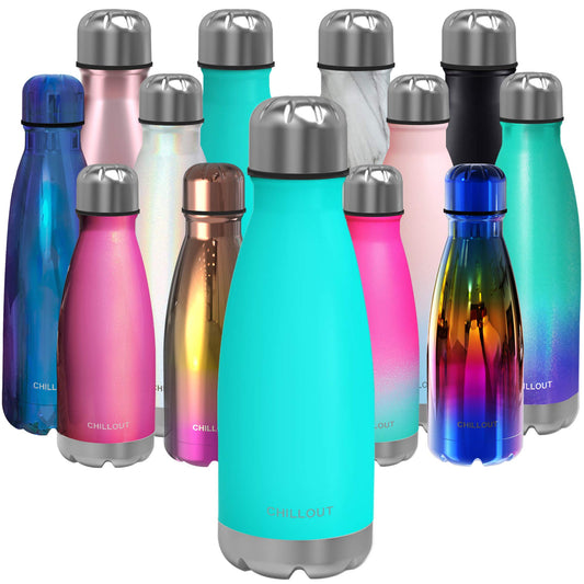 CHILLOUT LIFE Stainless Steel Water Bottle for Kids School: 12 oz Double Wall Insulated Cola Bottle Shape for Cold and Warm Drinks, BPA Free Metal Sports Bottle for Boys, Girls & Women