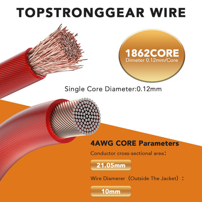 TOPSTRONGGEAR 4 Gauge 25ft Black and 25ft Red Power/Ground Wire-Copper Clad Aluminum CCA-True 4 AWG-True Spec and Soft Touch Cable