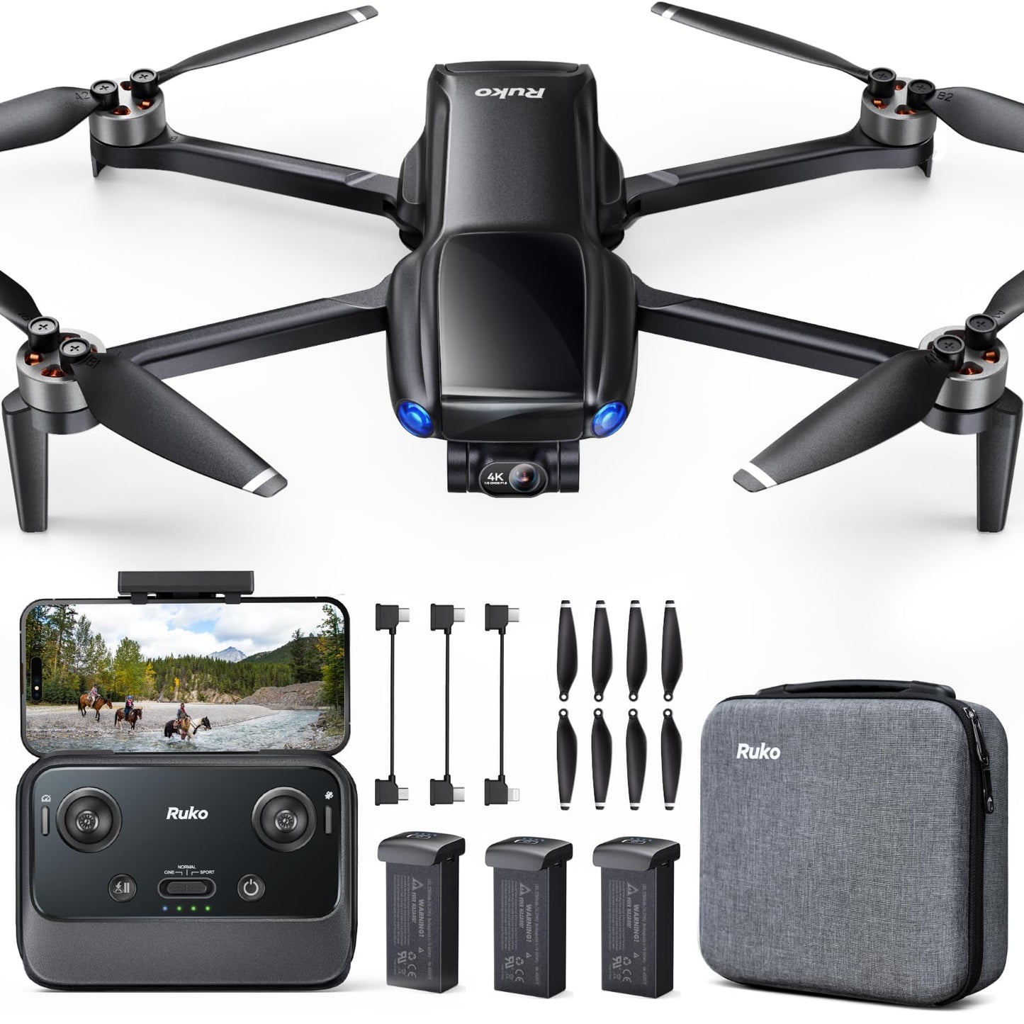 Ruko U11MINI 4K, Drones with Camera for Adults 4K Video 8K Photo, Under 249g, 3-Axis Gimbal EIS, 20000ft FPV Transmission, AI Takeoff/Landing, Auto Return, GPS with Beeper, Beginner (96-Min Flight)