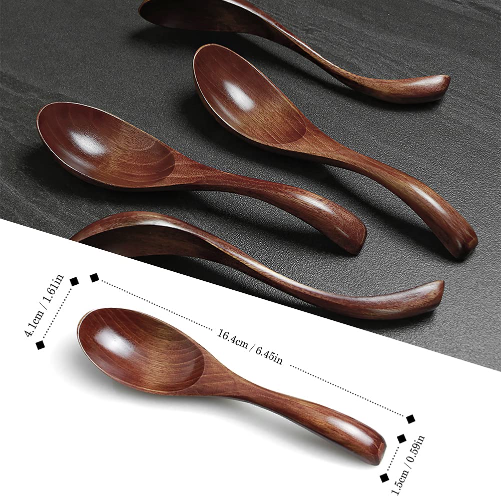 AOOSY Soup Spoons, Wooden Spoons, 4 Pieces Japanese Style LightWeight Table Spoon Kitchen Utensil for Adults
