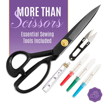 Professional 9 Inch Sewing Scissors for Fabric Cutting - Ultra Sharp, Heavy Duty Fabric Shears for Smooth, Precise Cuts on All Fabrics and Leather, for Tailors, Dressmakers, Crafters, and Artists