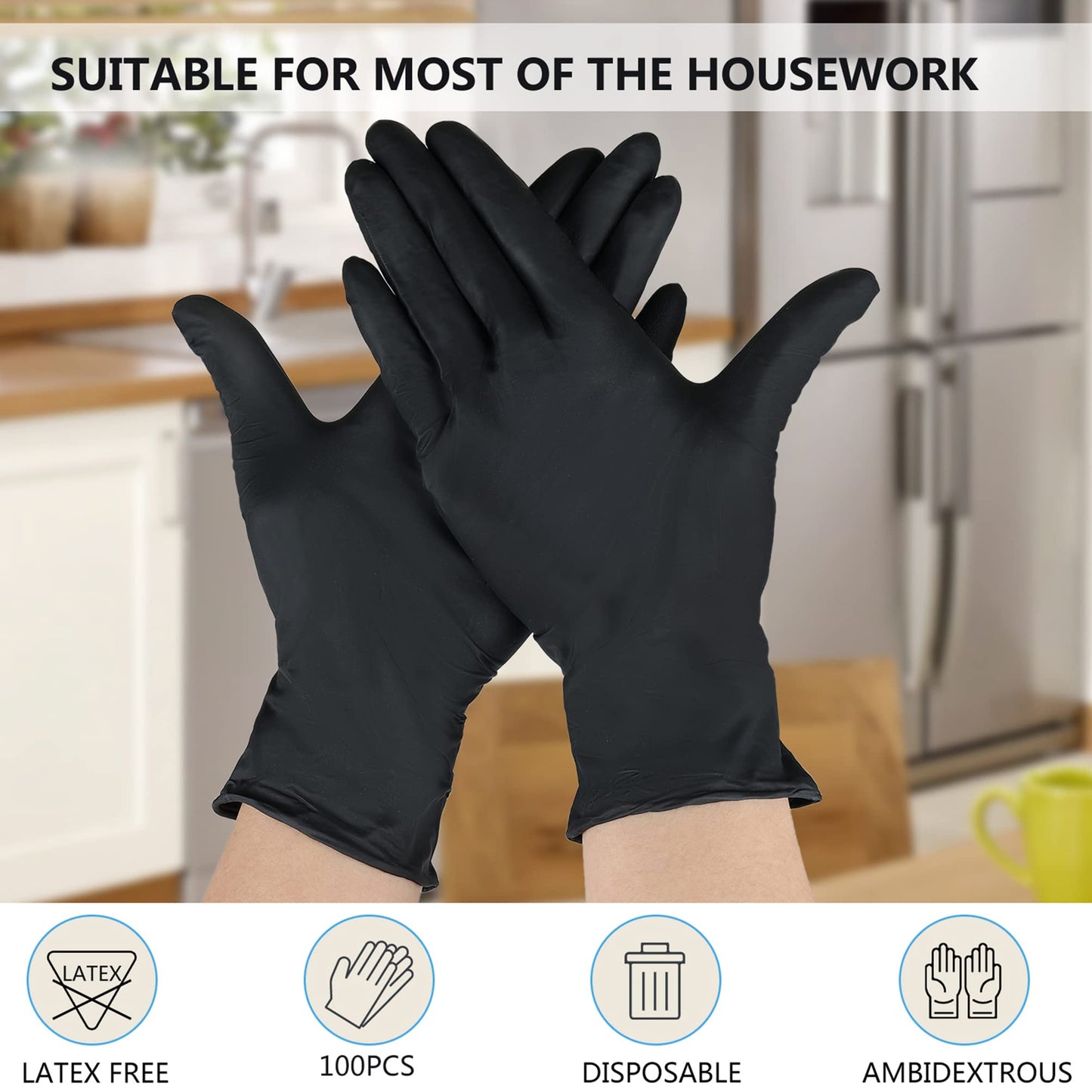 akgk Nitrile Gloves, 100 Pcs Disposable Black Nitrile Gloves Large, Cleaning Gloves for Cooking, Household & More, Powder-Free, Latex-Free
