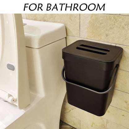 stonespace Kitchen Compost Bin for Countertop, Hanging Small Trash Can with Lid Under Sink for Kitchen Bathroom, Mountable Compost Bucket, Black