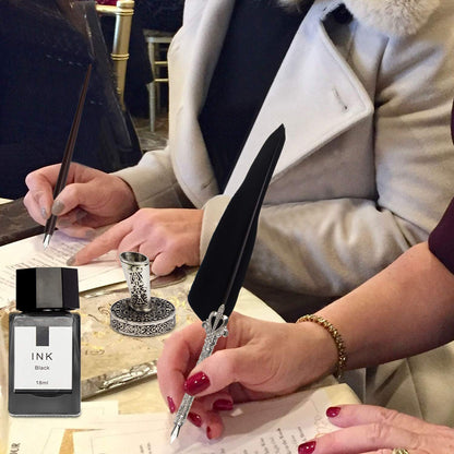 Trustela Calligraphy Set for Beginners, Wooden Dip Pen, Feather Quill, 19 Nibs, Ink Set, Gift Box