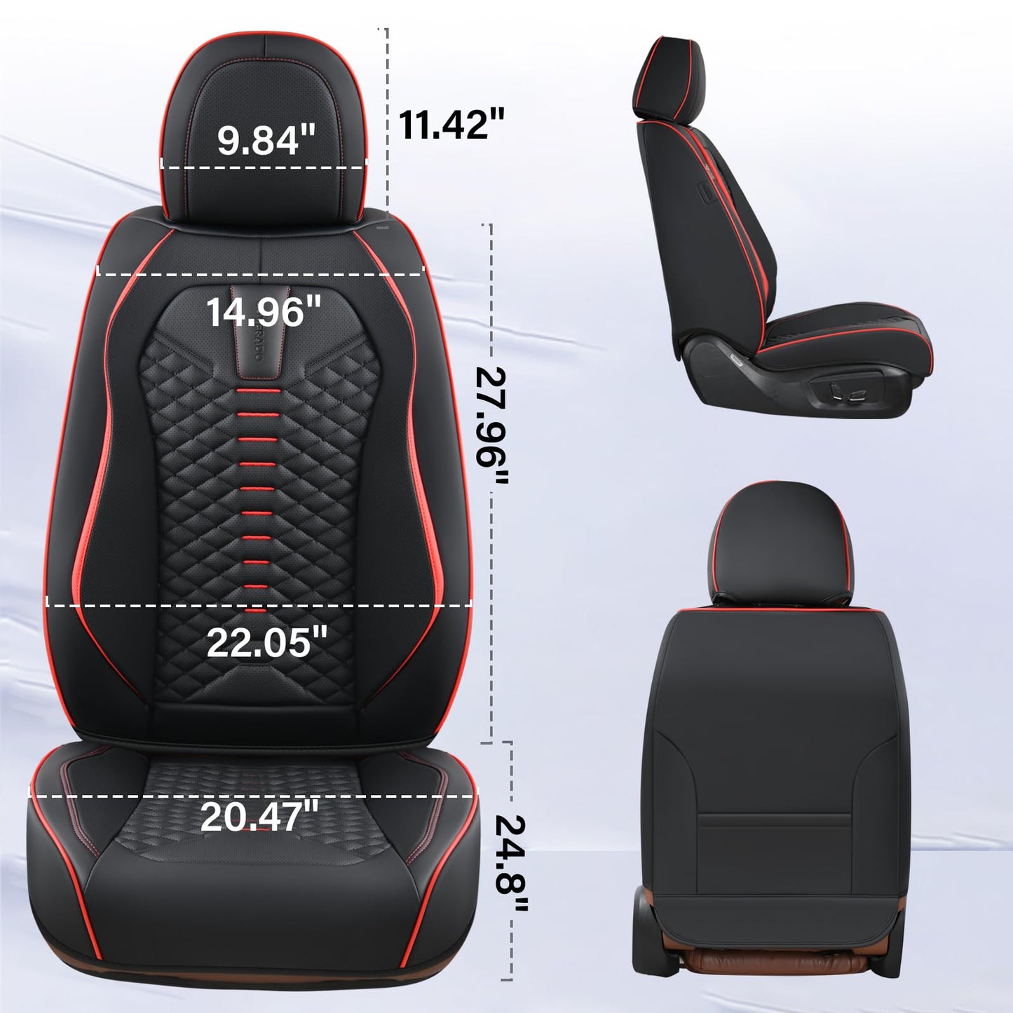 Coverado Seat Covers Full Set, Waterproof Nappa Leather Seat Covers for Cars, 5 Seats Universal Car Seat Protectors, Black Car Seat Covers Car Seat Cushions Fit for Most Cars (Black&Red)