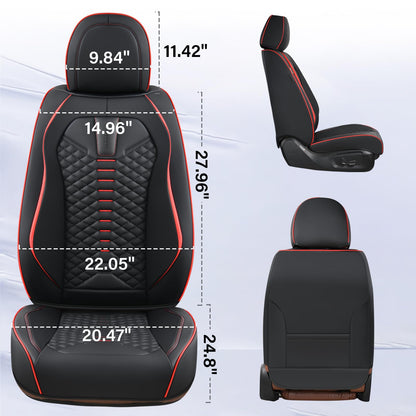 Coverado Seat Covers Full Set, Waterproof Nappa Leather Seat Covers for Cars, 5 Seats Universal Car Seat Protectors, Black Car Seat Covers Car Seat Cushions Fit for Most Cars (Black&Red)