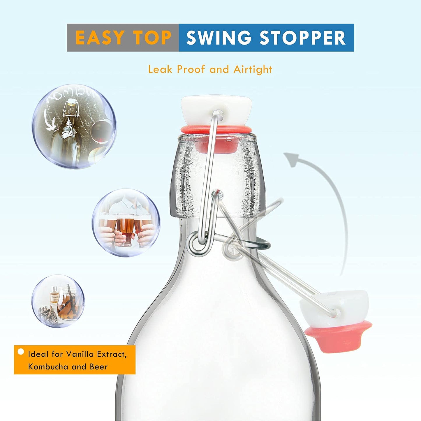 YEBODA 16oz Swing Top Bottles -Glass Beer Bottle with Airtight Rubber Seal Flip Caps for Home Brewing Kombucha,Beverages,Oil,Vinegar,Water,Soda,Kefir (6 Pack) (16 Oz- Set 6 (New))