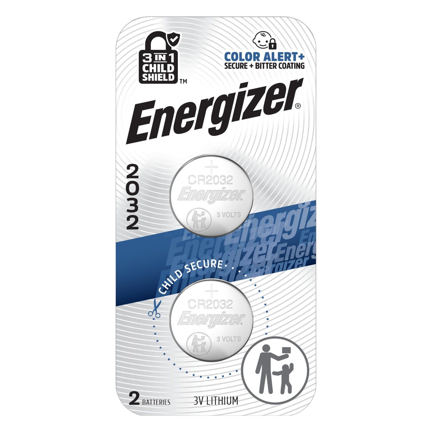 Energizer 2032 Batteries (2 Pack), 3V Lithium Coin Batteries with 3-in-1 Child Shield