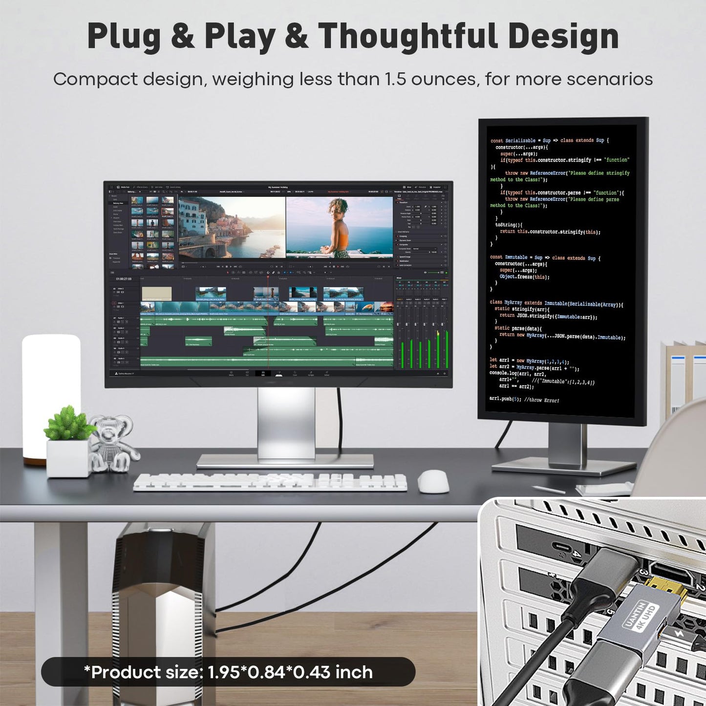 UANTIN HDMI to DisplayPort Adapter (4K 60Hz,1080p 120Hz) Uni-Directional HDMI (Source) to DP (Screen) Converter Male to Female for PC,Laptop,AMD,NVIDIA,PS5,Xbox and More - 1 Pack