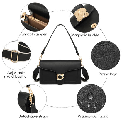 Travistar Women's Faux Leather Satchel Handbag, Small Crossbody Purse with 2 Straps, White (F195-white)