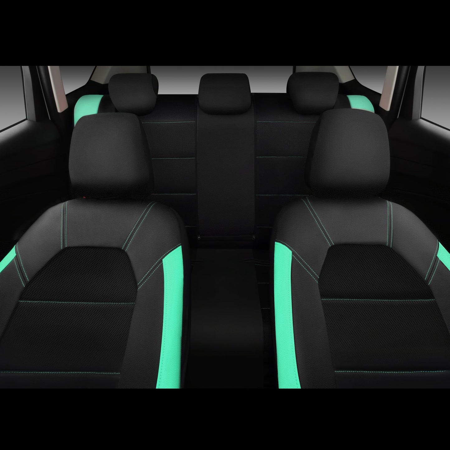 CAR PASS Leather Seat Covers, Breathable Universal Car Seat Cover Full Set for Cute Women Girly,Super 5mm Composite Sponge Inside,Airbag Compatible Fits Most Auto,SUVs,Trucks,Vans(Full Set,Black&Mint)