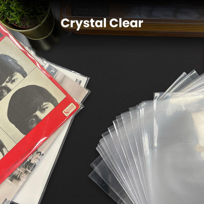 EVEO 100 Vinyl Record Sleeves Outer – Crystal Clear Outer Vinyl Sleeves LP Album Covers 12.75"x12.75" | Perfect Fit Protective 3 Mil Protection for Single & Double LPs - Archival Quality
