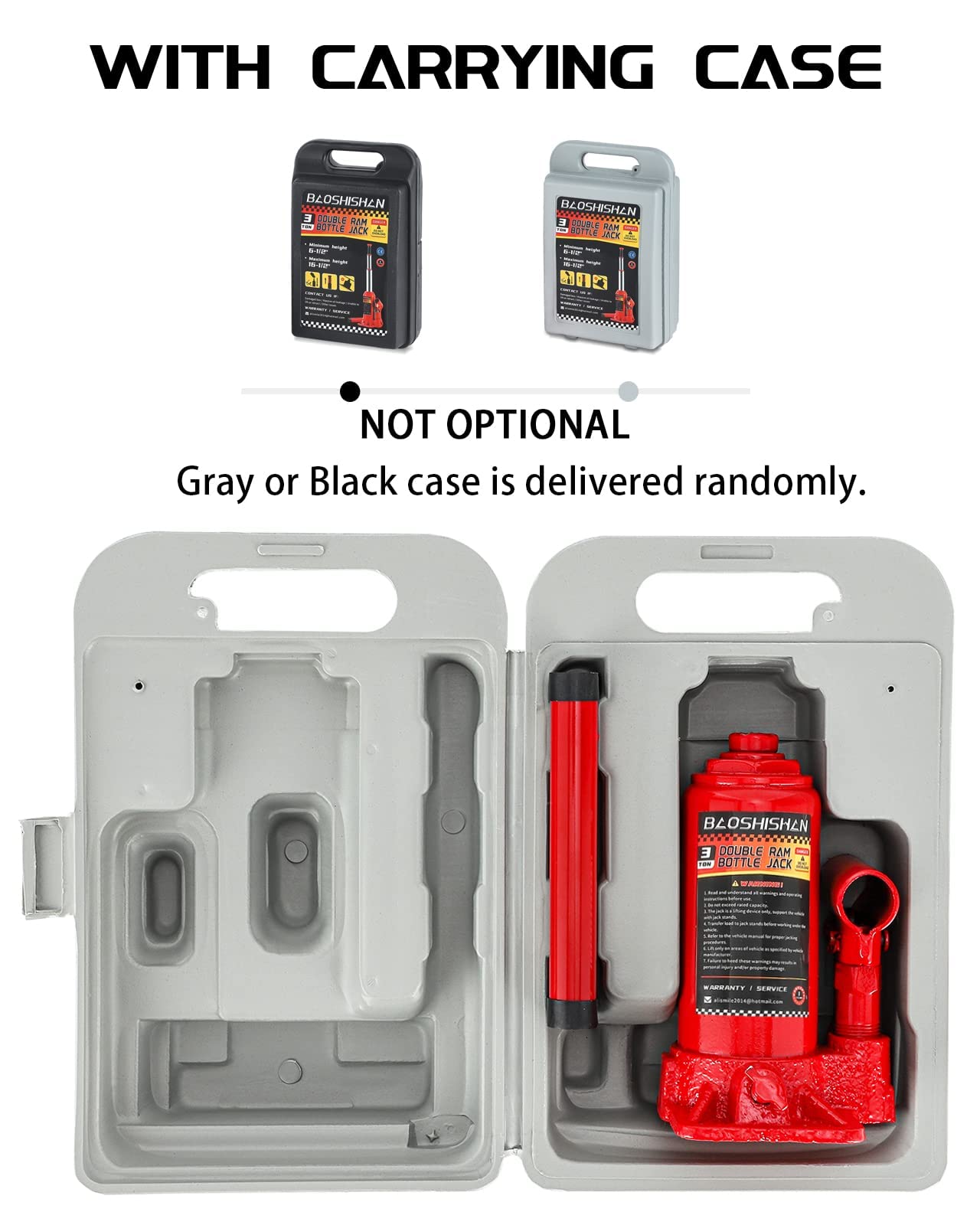 BAOSHISHAN 3 Ton Double Ram Bottle Jack 6-1/2" to 16-1/2" Lifting Range Portable Hydraulic Bottle Jack with Carrying Case