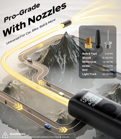 WARWOLF 160PSI Tire Inflator Portable Air Compressor - 48LPM Fast Air Pump for Car Tires: SUV, Light Truck, Motorcycle, Bike, 10000mAh with Auto Shut-Off, Digital Gauge, 12V Car Adapter, LED Light