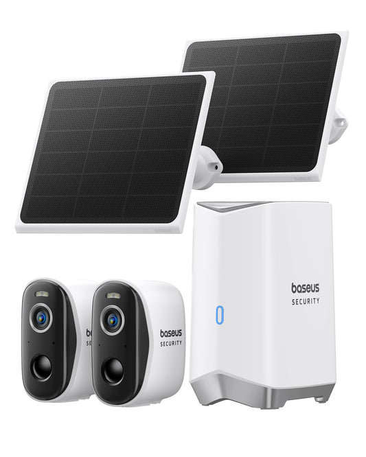 Baseus Solar Security Cameras Wireless Outdoor, N1 2-Cam Kit with Solar Panel 3W, 2K Color Night Vision Camera for Home Security, Solar-Powered, IP67, No Monthly Fee, 16TB Expandable Local Storage