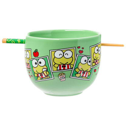 Silver Buffalo Sanrio Hello Kitty and Friends Keroppi Polaroids Ceramic Ramen Noodle Rice Bowl with Chopsticks, Microwave Safe, 20 Ounces
