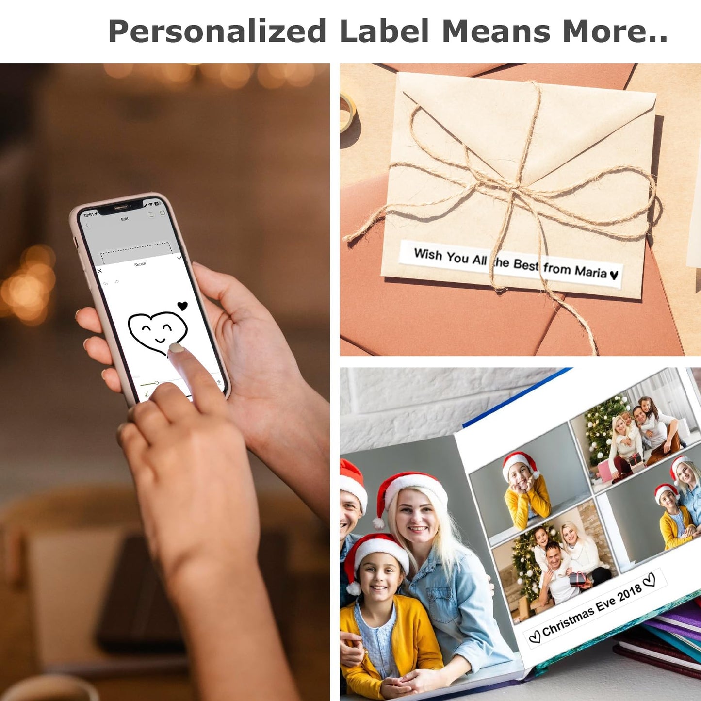 SUPVAN E10 Bluetooth Label Maker Machine with 3 Tapes, Continuous Waterproof Label, Versatile App with 35 Fonts and 1k+ Icons, Inkless Labeler for Home, Kitchen, School, Office Organization, Black