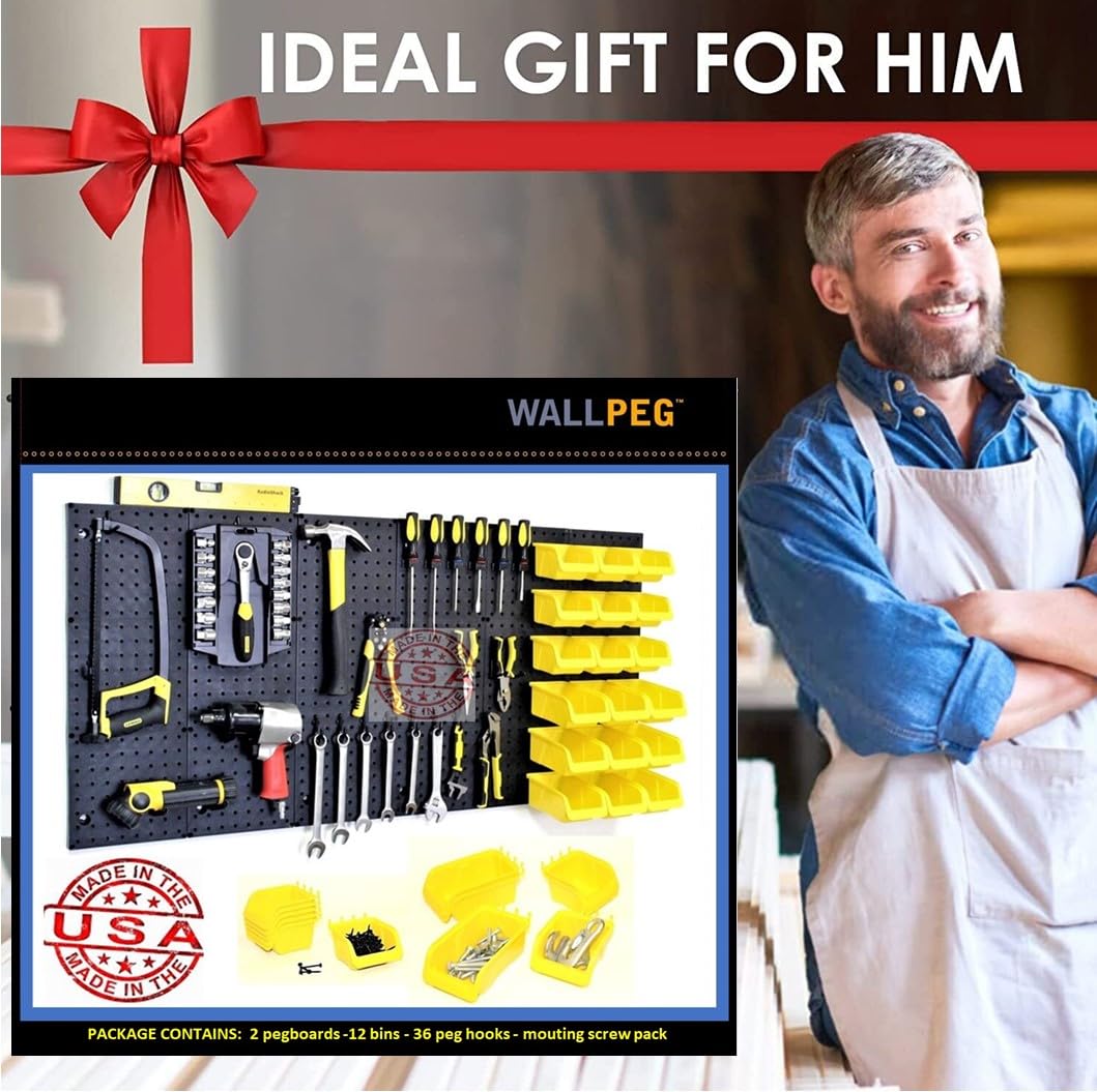 WallPeg Pegboard Kit - 4 Each 24"x16" Peg Board Panels - Made in USA - Mounted Size is 48" x 24" Pegboards Wall Organizer for Walls Home, Garage Tool Storage, Office Organization, Kitchen, Craft Room