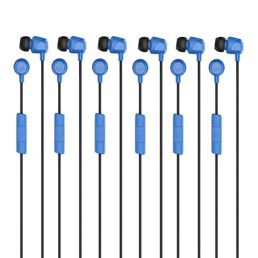 Skullcandy Jib Wired Earbuds with 3.5mm Plug, Noise Isolating Fit, Built-in Microphone Call and Track Control, Convenient for Travel (6 Pack) - Cobalt Blue