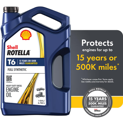Shell Rotella T6 Full Synthetic 15W-40 Diesel Engine Oil, 1 Gallon