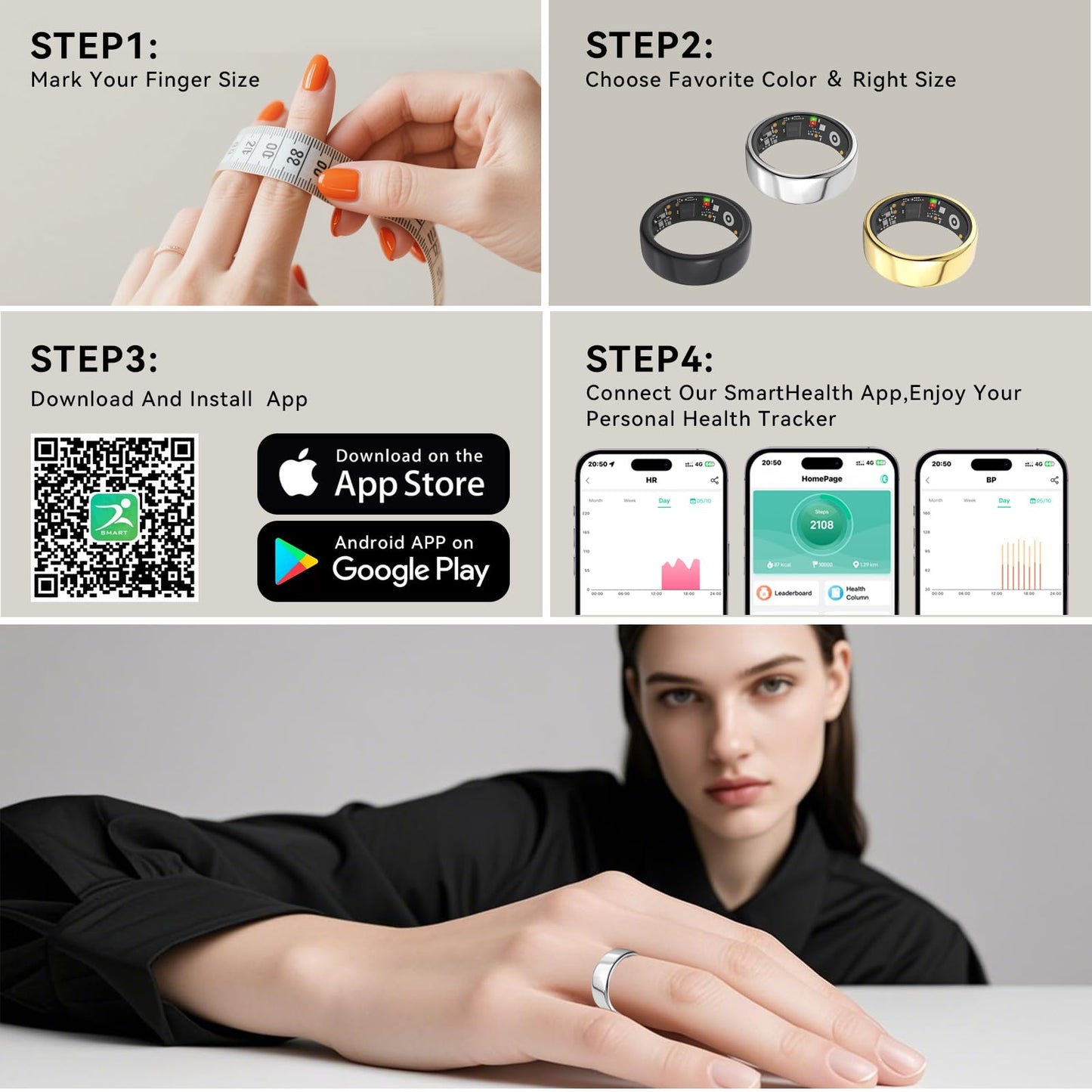 Smart Rings for Women Men,Fitness Tracker Ring,Heart Rate,Blood Oxygen,Blood Pressure,Step Tracker,Sleep Monitoring,No Subscription Fee,IP68 Waterproof Smart Ring for iphone&Android(Silver 9)