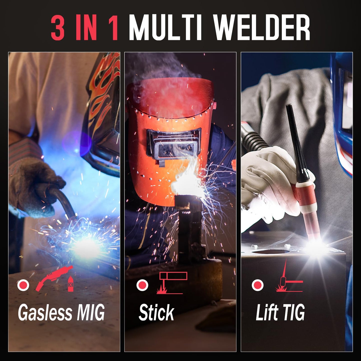 ACEWELDER 140A Gasless Flux Core MIG Welder/Lift TIG/Stick 3 in 1 Welding Machine 110V Portable IGBT Inverter Synergy Welder Machine