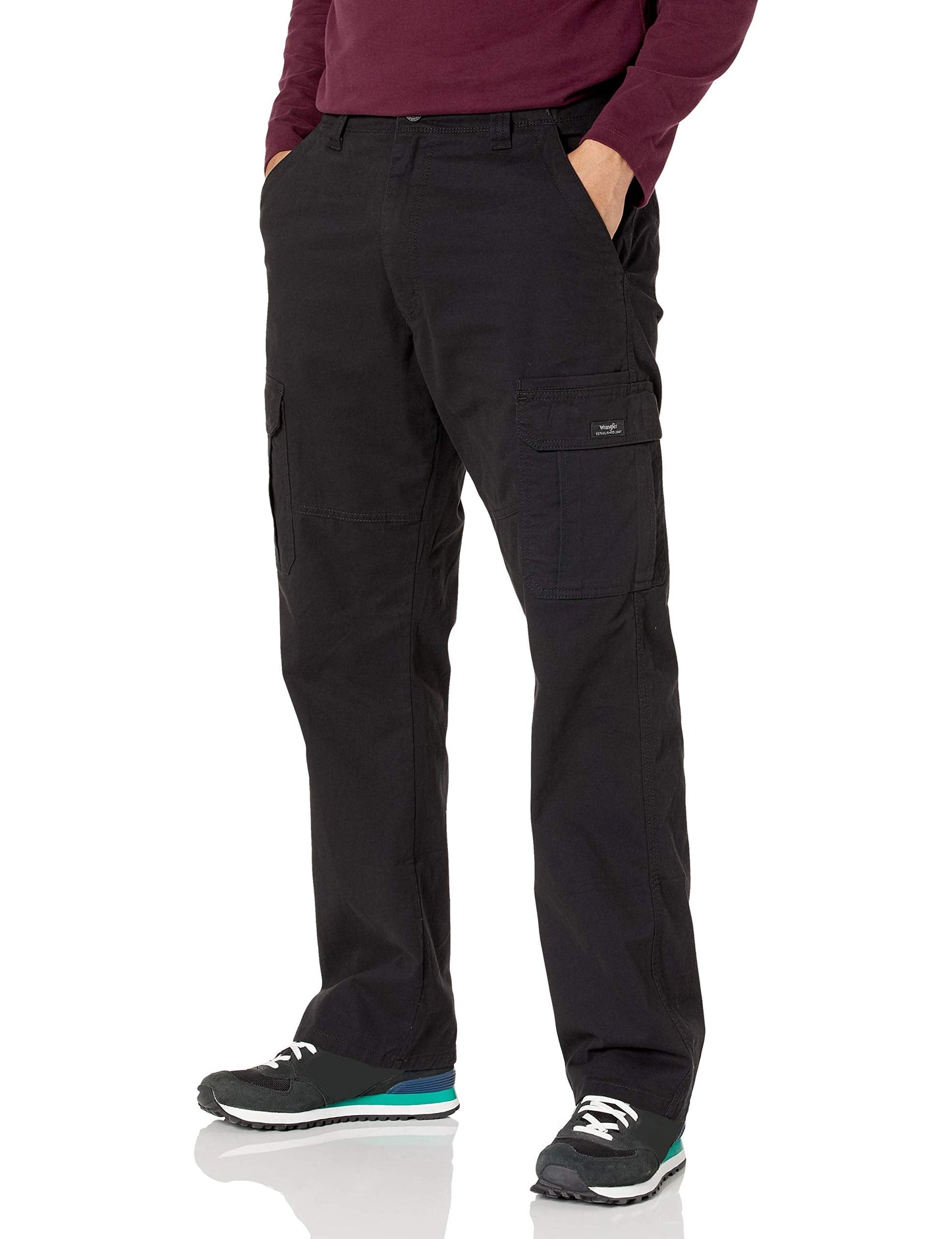 Wrangler Authentics Relaxed Fit Stretch Cargo Pant, Black, 36W x 32L