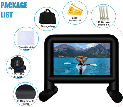 AZXRHWYGS 16 Feet Inflatable Movie Screen Outdoor, Inflatable Projector Screen with Blower Carry Bag - Supports Front and Rear Projection Blow Up Screen for Backyard Movie Night Pool Party