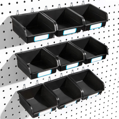 FRIMOONY Pegboard Bins with Hooks and Labels, for Organizing Accessories, 10 Packs, Black