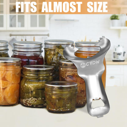 CYDW Mason Jar Opener Tool with No Lid Dents or Damage, Can Opener Manual Multi-Purpose, Easy Twist Manual Handheld Top Remover Utensil, Canning Supplies Tools and Bottle Opener, Made For Lifetime