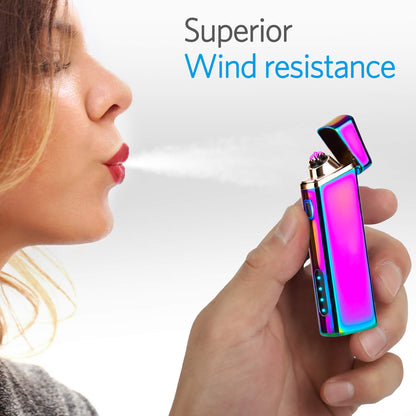 Electric Arc Windproof Plasma Lighter - USB Rechargeable, Upgraded Battery Indicator - Multichrome
