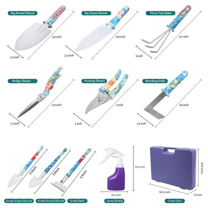 Tbltaca Garden Tool Set, Stainless Steel Heavy Duty Gardening Tools 30 PCS w/Floral Print, Trowel Rake Weeder Pruner Shears Sprayer Digging Claw Gloves, Ideal Gardening Set for Women