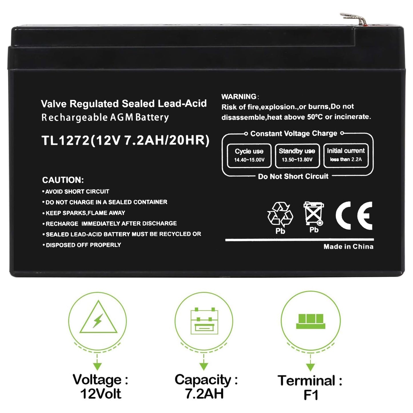 WEIZE 12V 7AH Rechargeable Sealed Lead Acid Battery for Razor E200/E200S E300 & E300S Electric Scooter,MX350 & MX400 Dirt Rocket Electric Dirt Bike Parts
