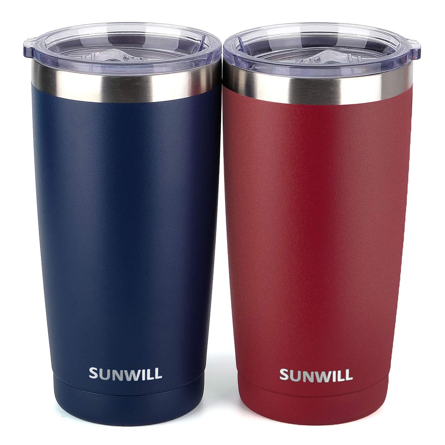 SUNWILL Travel Coffee Mug with Lid, 20 oz Tumbler Set of 2, Insulated Stainless Steel Cup for Water, Tea, Powder Coated Wine & Navy