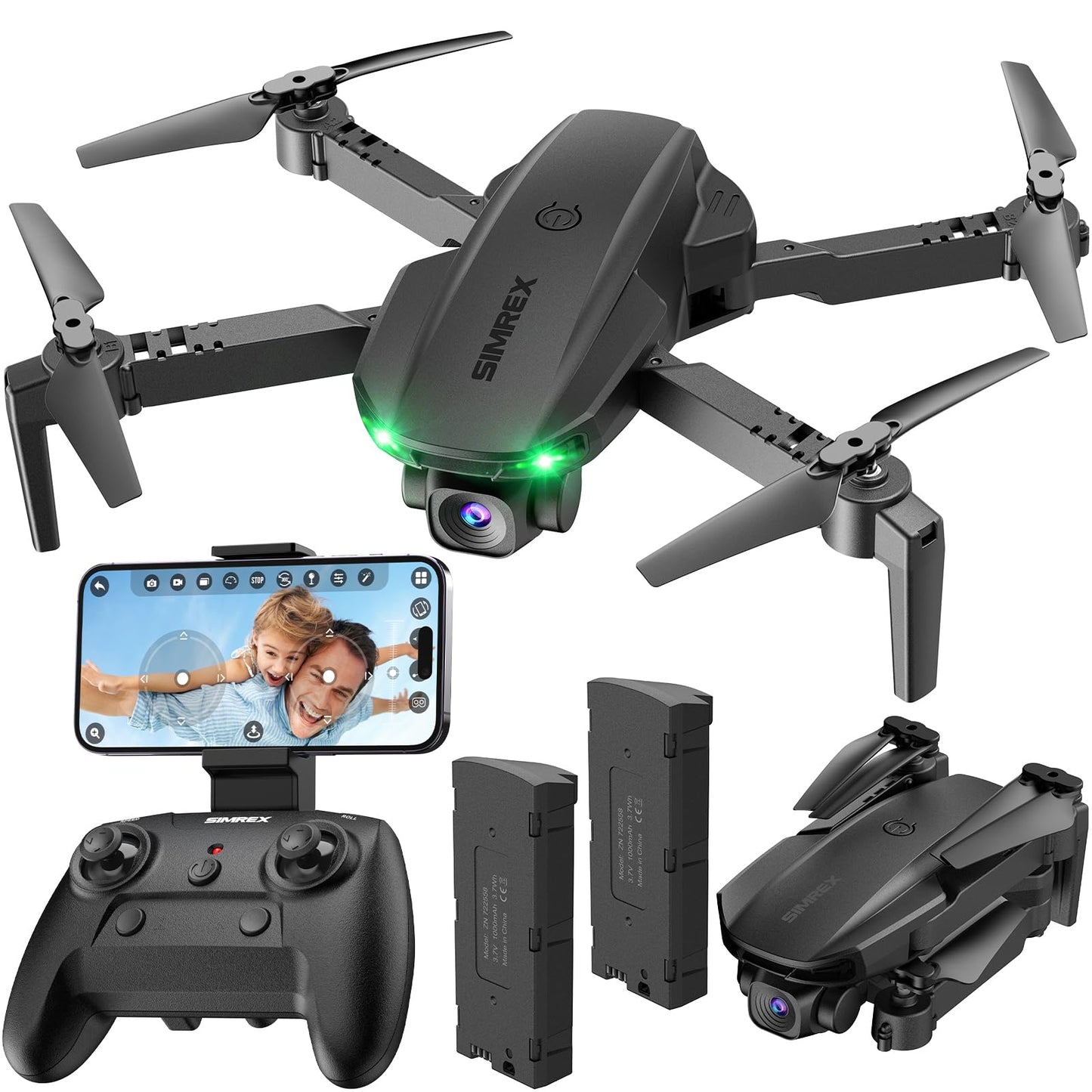 SIMREX Drone With Camera 1080P for Kids And Adults, RC Quadcopter With Altitude Hold, Mini Drone With One Key Start, Waypoint Fly, Headless Mode, 3D Flip, 3 Speeds, Remote Control Drone for Beginners