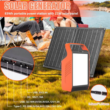 Takki 120W Peak Solar Generator with 21W Panel 83Wh Portable Power Station Solar Power Bank with 110V AC Outlet for Camping Home Use Outdoor Emergency Fan Laptop Hurricane
