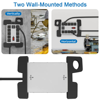 CCCEI Heavy Duty Power Strip with USB Ports, Garage 10 Outlets Surge Protector 2700 Joules, Industrial Workshop Metal 15Amp Multiple Outlets, 6 FT Extension Cord and Wide Spaced Grey.