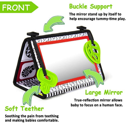 teytoy Tummy Time Baby Mirror Toys with Teethers, Double Black and White High Contrast Baby Toys 0-6 Months, Foldable Floor Sensory Development Toys for Infants Newborn