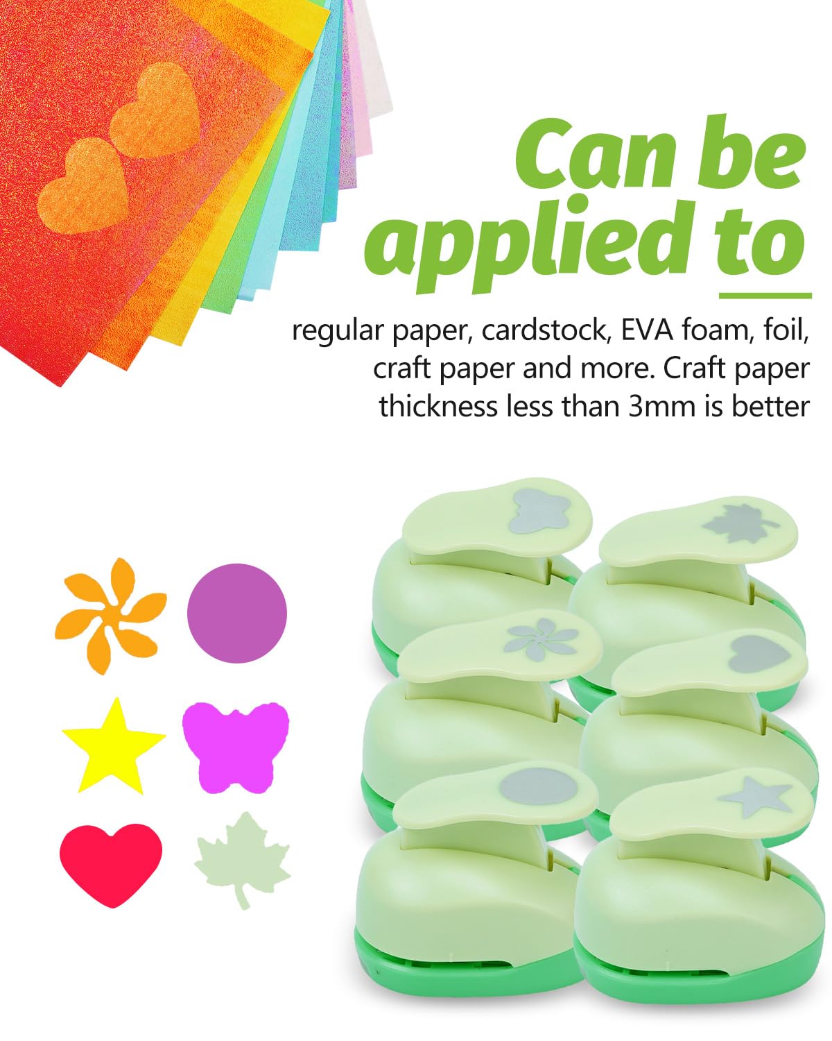 UCEC Paper Punches for Crafting, 3 Pcs Craft Scissors Decorative Edge, 6 Pcs 1 Inch Paper Puncher, 4 Pcs 3/8 inch Hole Punch, Circle Heart Star Shapes Puncher Scissors Sets