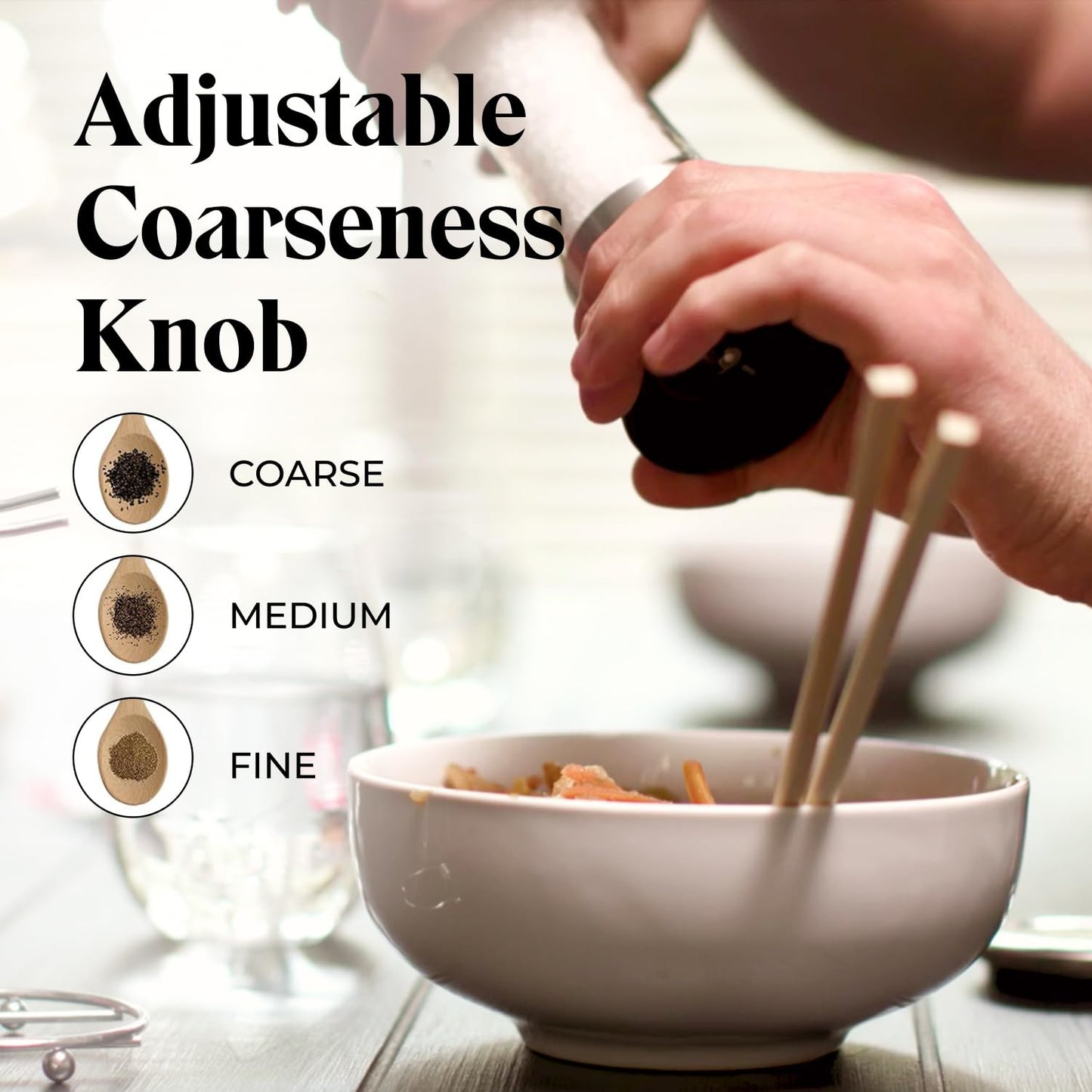 Willow & Everett Salt & Pepper Grinder Set with Stand - Stainless Steel Manual Mills & Holder with Adjustable Coarseness, Refillable Design for Peppercorns & Rock Salt Sold Separately