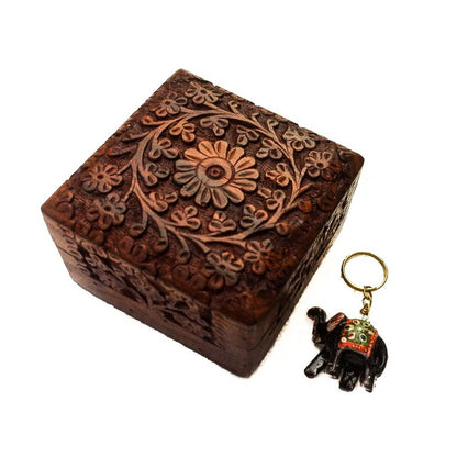 StarZebra Hand Carved Wooden Jewellery Box from India