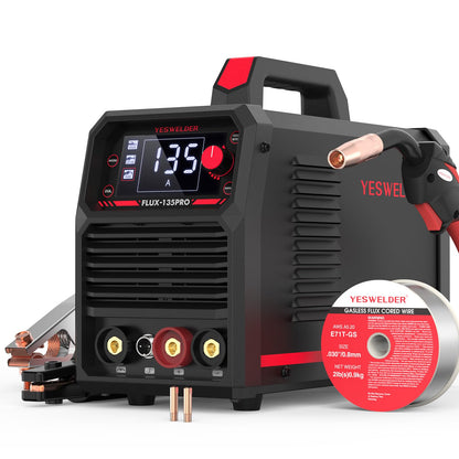 YESWELDER 135Amp MIG Welder,110V Flux Core Welder Flux Core MIG/Lift TIG/Stick 3-in-1 Large LED Digital Display Welding Machine IGBT Inverter Welder FLUX-135PRO