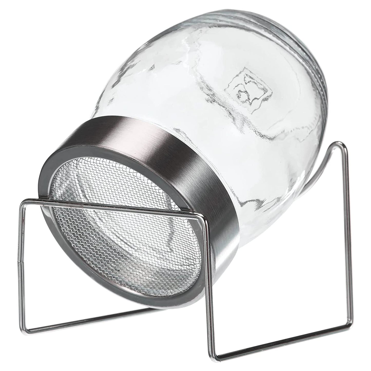 GEO Sprouting Jar - Italian Design - Glass Jar with Stainless Steel Screen, Rim, Stand on Ceramic Base